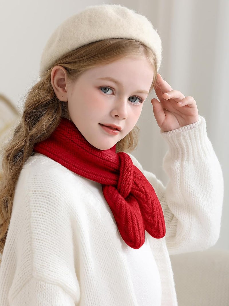 Haloumoning Kids Girls Knit Scarf Toddler Warm Winter Cross Tie Wrap Neck Warmer Cute Scarves 1-14 Years - Image 4